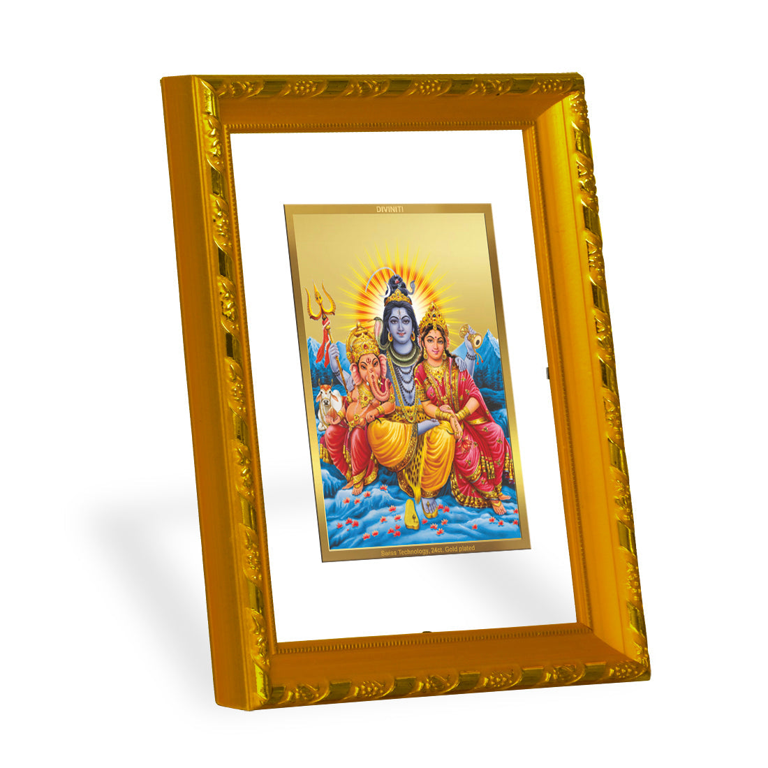 DIVINITI 24K Gold Plated Shiv Parivar Religious Photo Frame For Home Decor, Worship (21.5 X 17.5 CM)