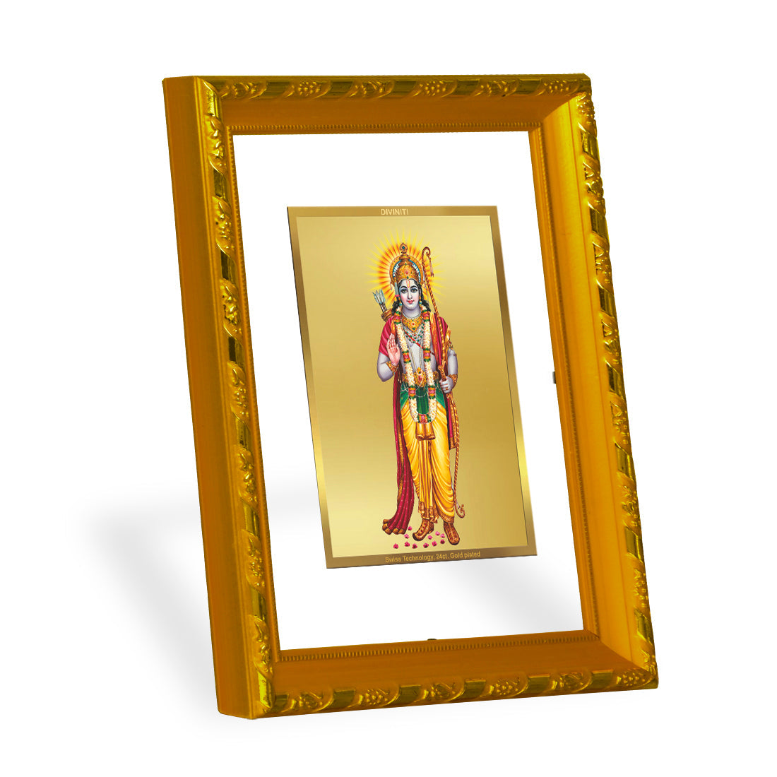 DIVINITI 24K Gold Plated Lord Ram Photo Frame For Home Wall Decor, TableTop (21.5 X 17.5 CM)