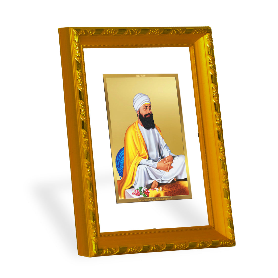 DIVINITI 24K Gold Plated Guru Tegh Bahadur Ji Photo Frame For Home Decor, Festive Gift (21.5 X 17.5 CM)