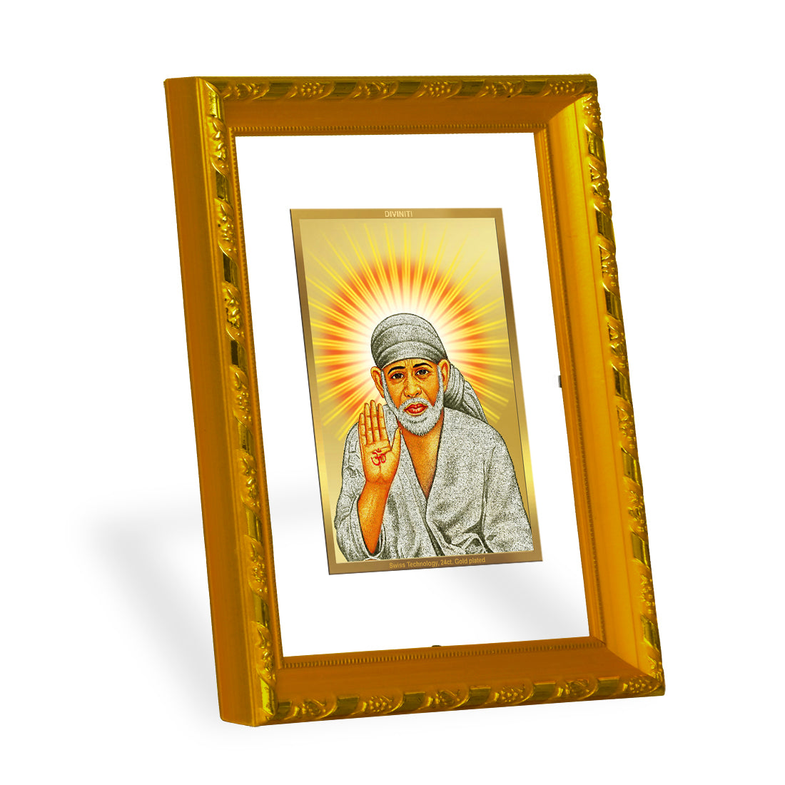 DIVINITI 24K Gold Plated Sai Baba Wall Photo Frame For Home Decor, Prayer, Luxury Gift (21.5 X 17.5 CM)