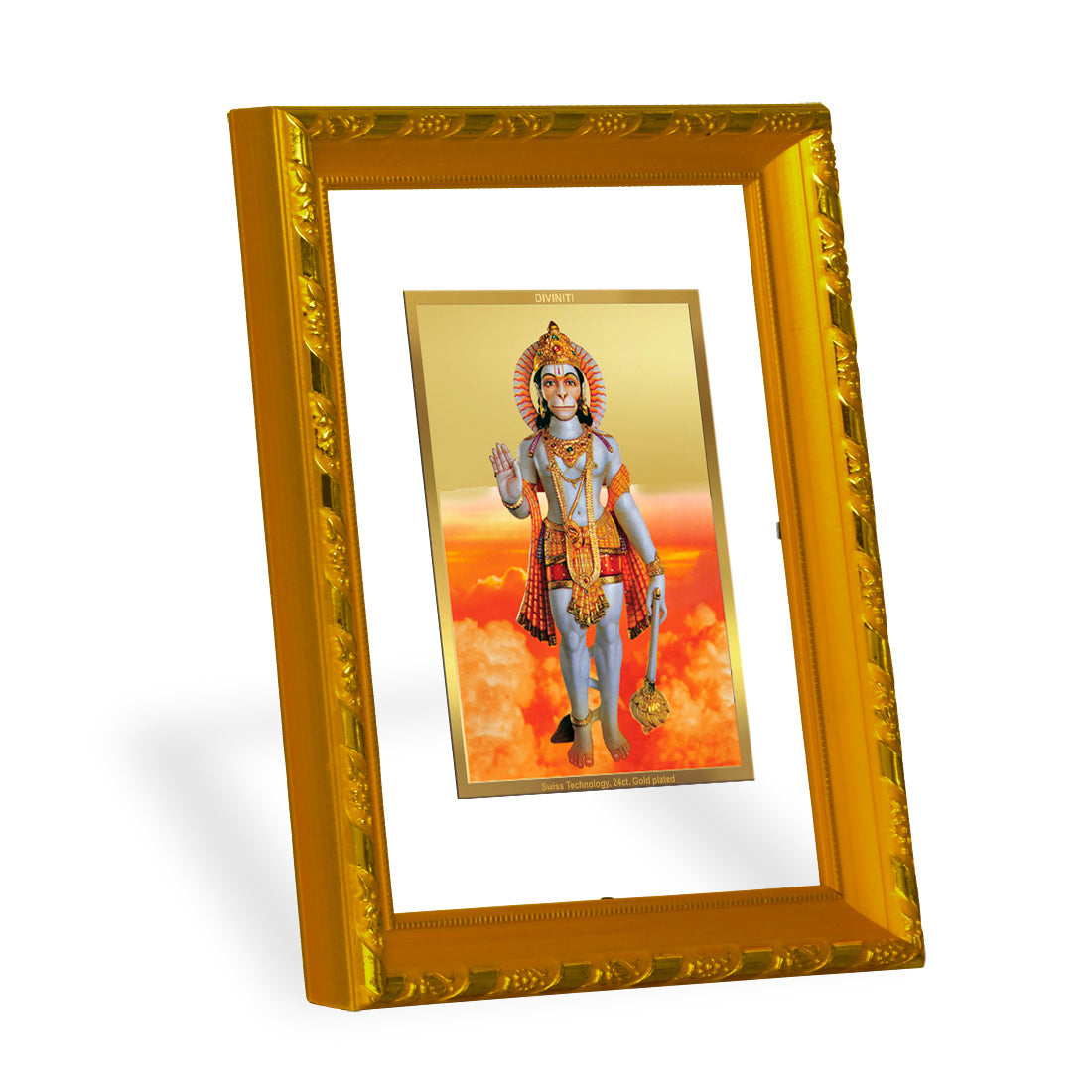 DIVINITI 24K Gold Plated Lord Hanuman Photo Frame For Home Decor, Worship, Festive Gift (21.5 X 17.5 CM)