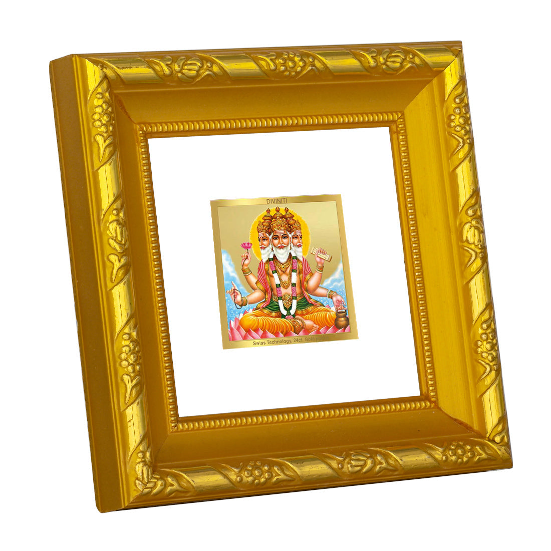 DIVINITI 24K Gold Plated Brahma Ji Photo Frame For Home Decor, TableTop, Gift (10.8 X 10.8 CM)