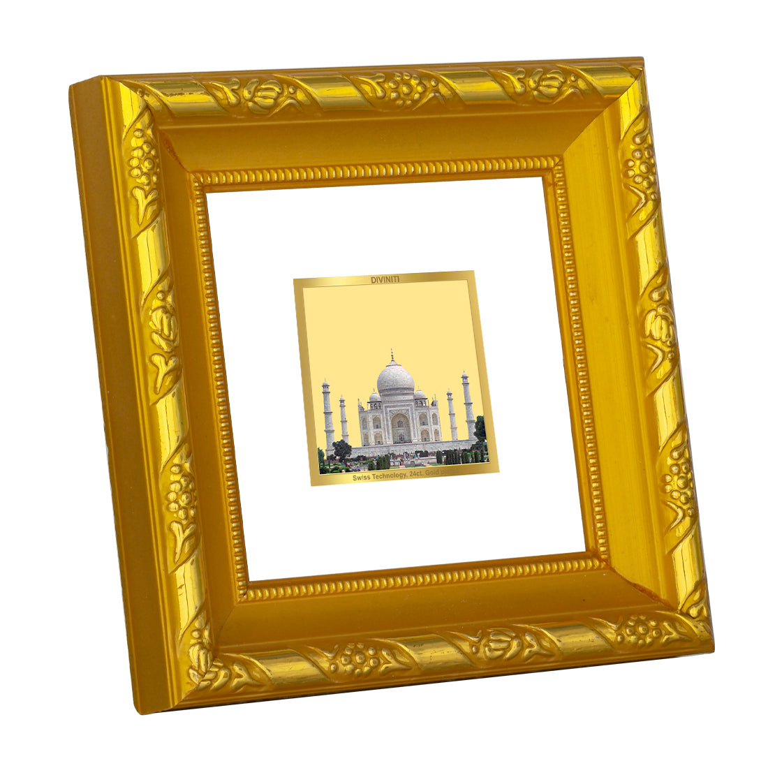 DIVINITI 24K Gold Plated Taj Mahal Photo Frame For Home Decor, Table, Luxury Gifting (10.8 X 10.8 CM)