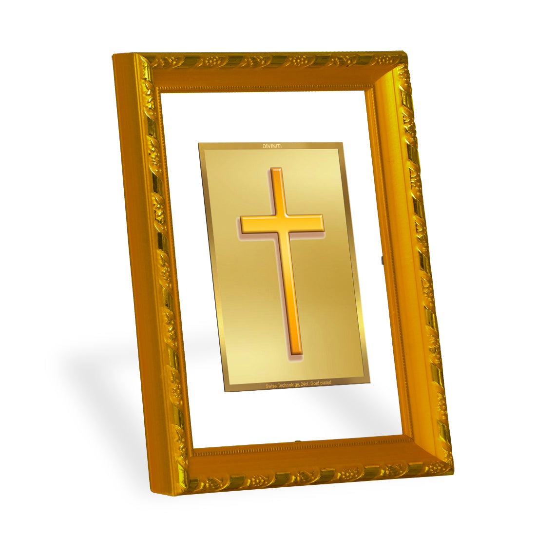 DIVINITI 24K Gold Plated Holy Cross Photo Frame For Home Wall Decor, Exclusive Gift (21.5 X 17.5 CM)