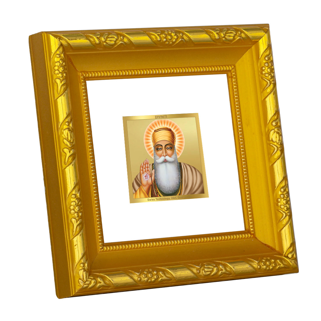 DIVINITI 24K Gold Plated Guru Nanak Photo Frame For Living Room, TableTop, Prayer, Gift (10.8 X 10.8 CM)