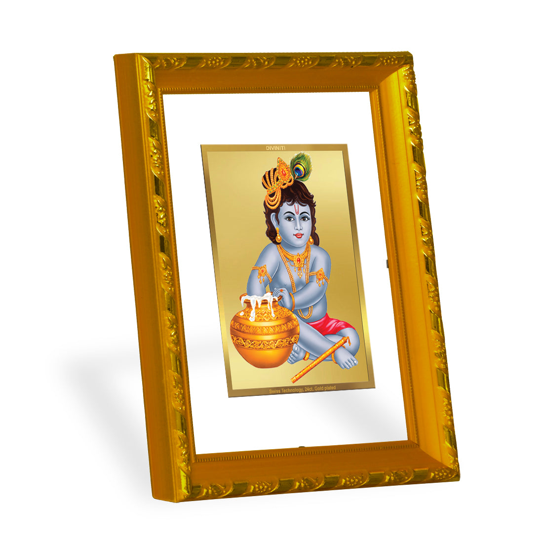 DIVINITI 24K Gold Plated Bal Gopal Wall Photo Frame For Home Decor, Tabletop, Puja (21.5 X 17.5 CM)