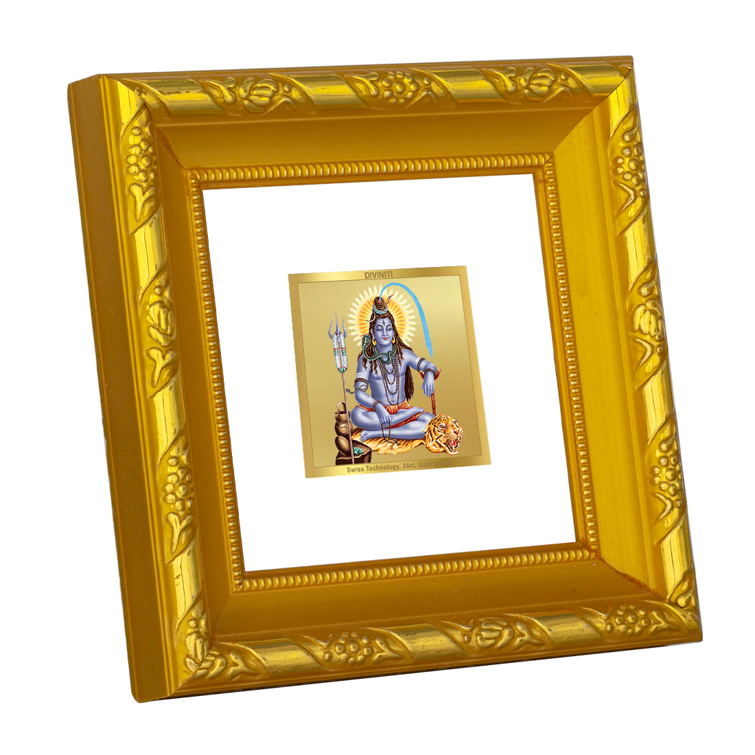 DIVINITI 24K Gold Plated Lord Shiva Photo Frame For Home Decor, Living Room, Puja Room (10.8 X 10.8 CM)