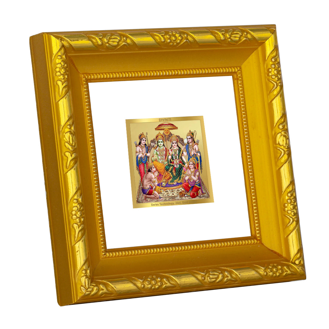 DIVINITI 24K Gold Plated Ram Darbar Photo Frame For Home Decor Showpiece, Festival, Puja (10.8 X 10.8 CM)