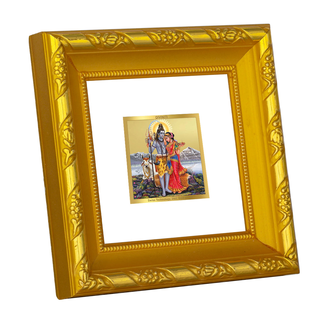 DIVINITI 24K Gold Plated Shiva Parvati Photo Frame For Home Decor, Puja, Luxury Gifting (10.8 X 10.8 CM)