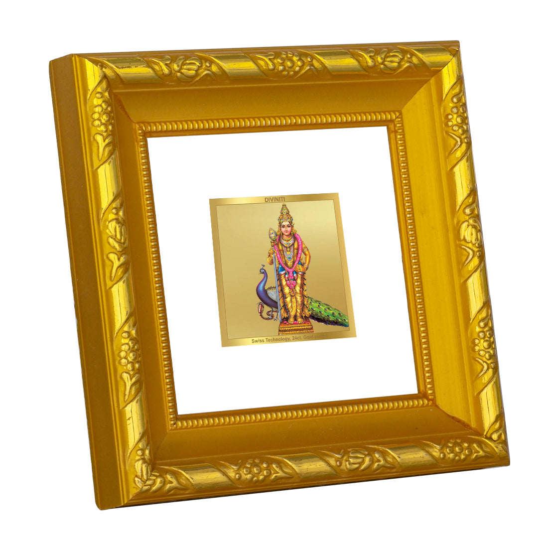 DIVINITI 24K Gold Plated Murugan Photo Frame For Home Temple, Living Room, Prayer, Gift (10.8 X 10.8 CM)