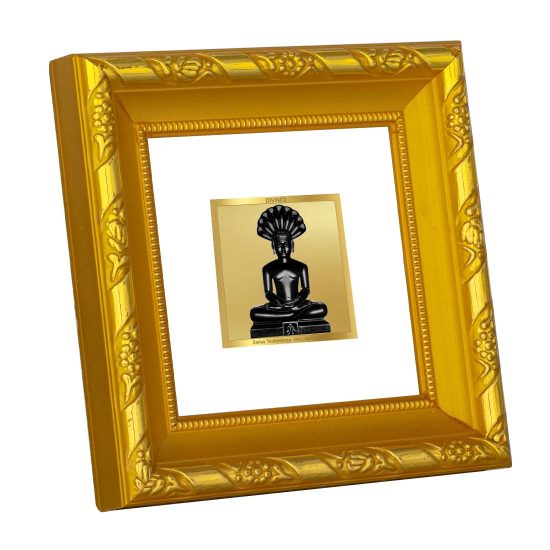 DIVINITI 24K Gold Plated Parshvanatha Photo Frame For Home Decor, Prayer, Gift (10.8 X 10.8 CM)