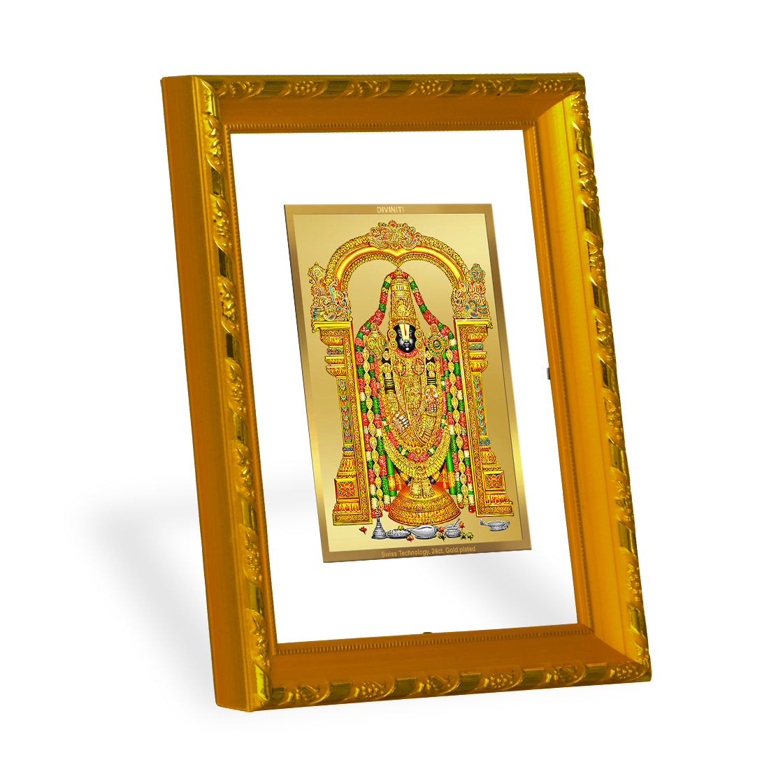 DIVINITI 24K Gold Plated Tirupati Balaji Wall Photo Frame For Home Decor, TableTop, Puja (21.5 X 17.5 CM)