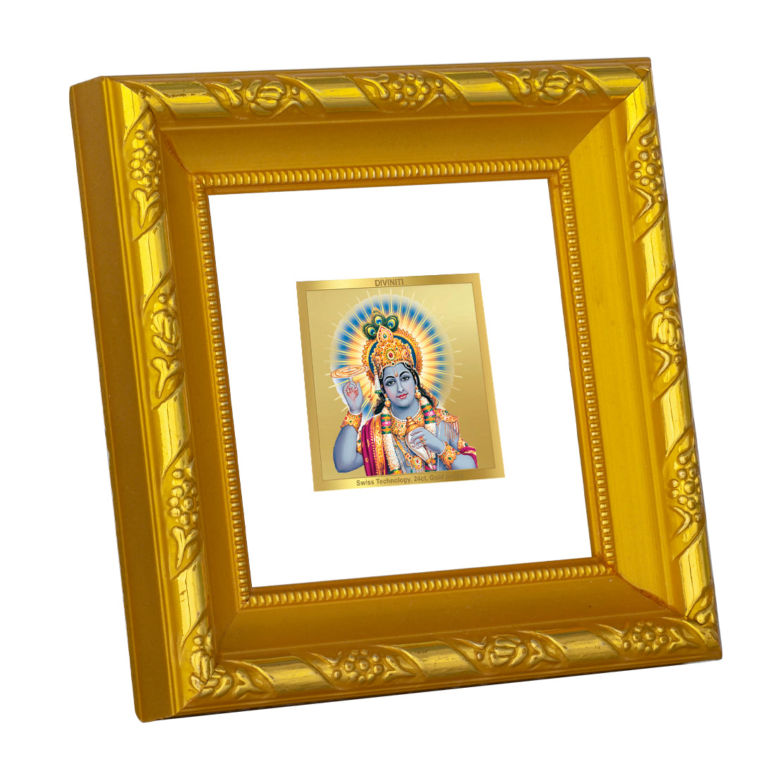 DIVINITI 24K Gold Plated Lord Vishnu Photo Frame For Living Room, Puja, Festive Gift (10.8 X 10.8 CM)