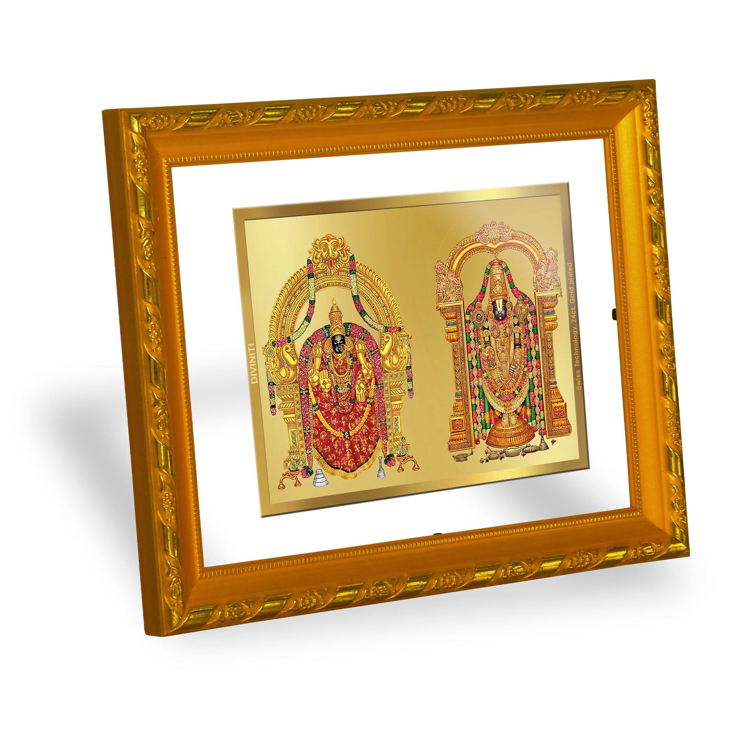 DIVINITI 24K Gold Plated Padmavathi Balaji Photo Frame For Home Decor, Tabletop, Puja (21.5 X 17.5 CM)