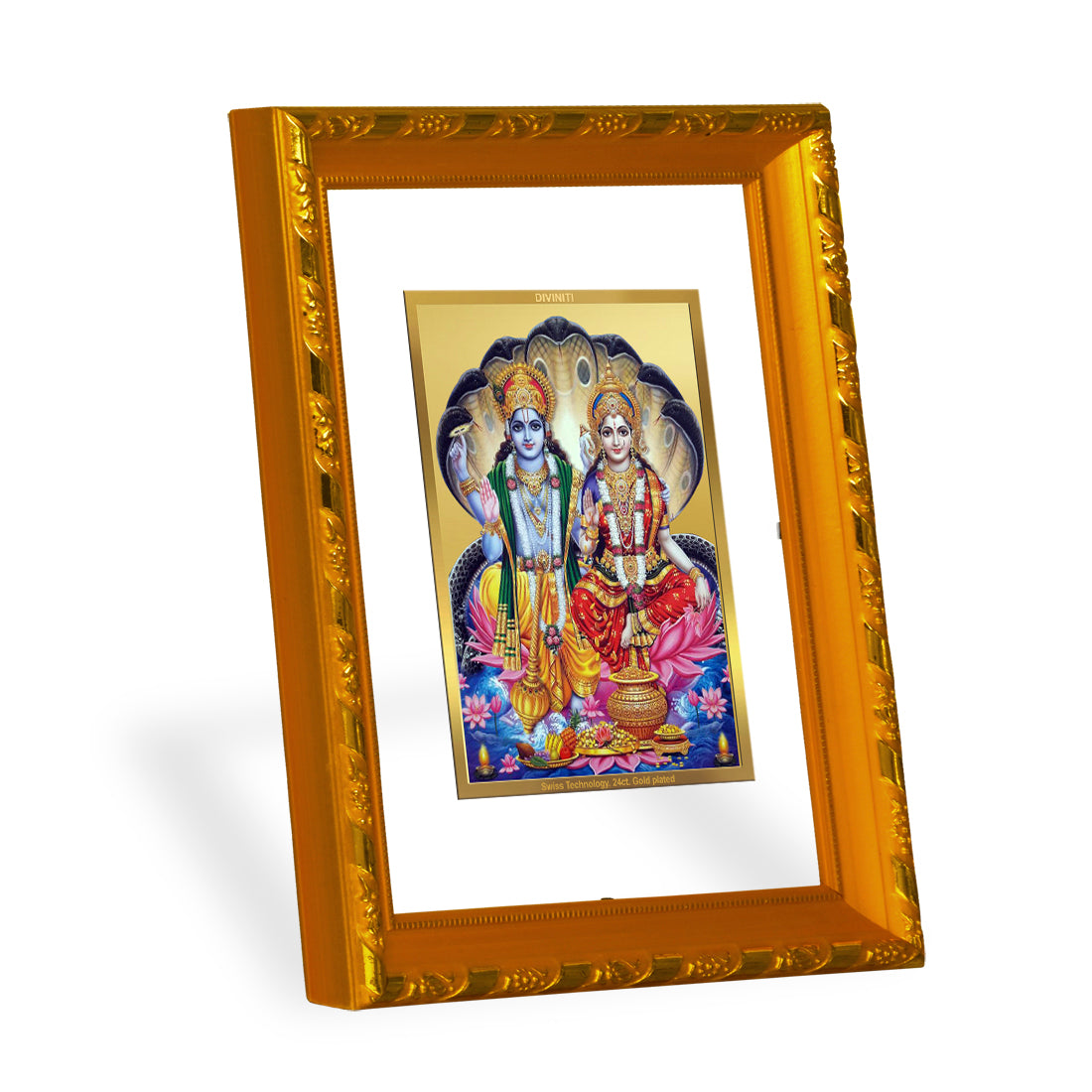 DIVINITI 24K Gold Plated Vishnu Lakshmi Photo Frame For Home Decor, Puja, Festival Gift (21.5 X 17.5 CM)