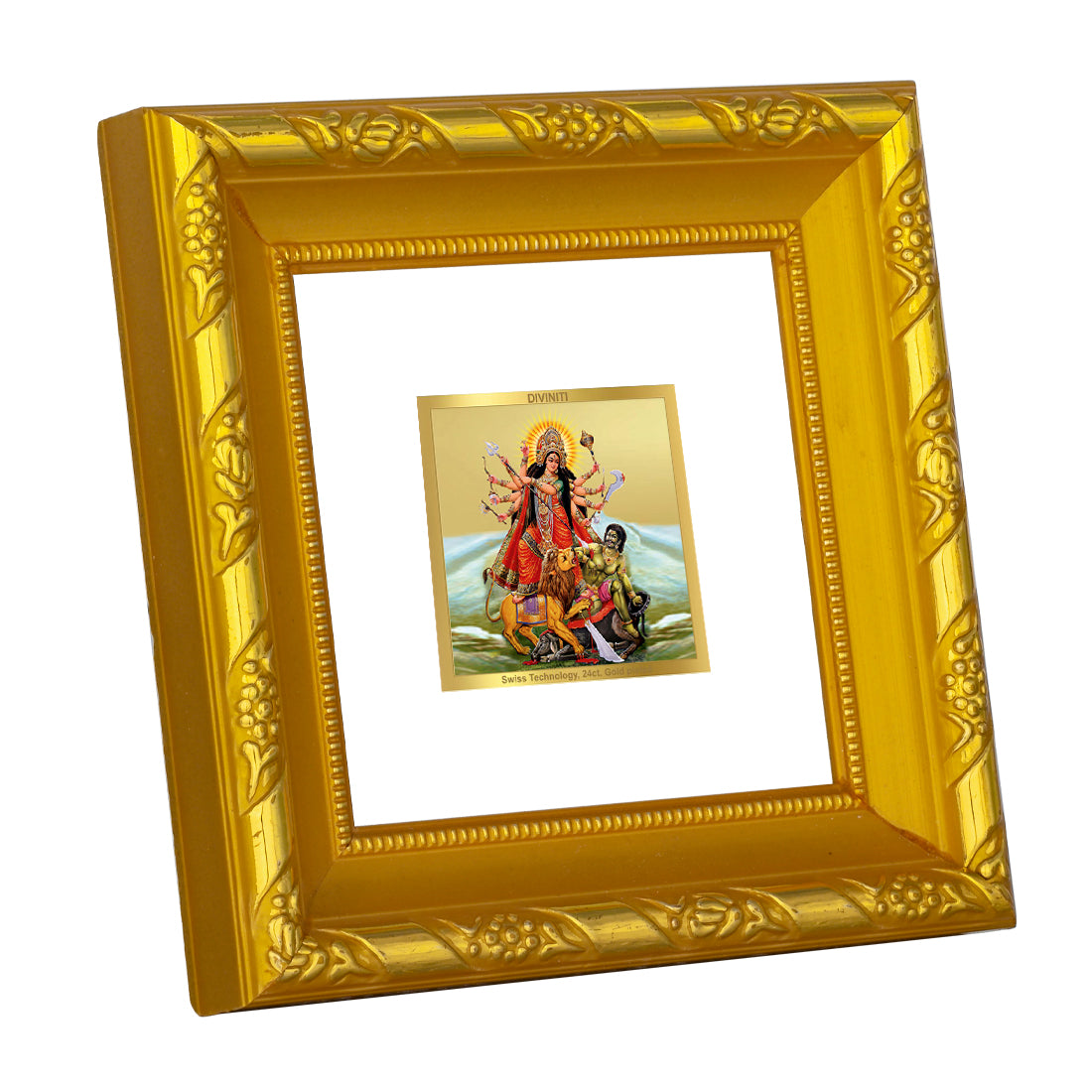 DIVINITI 24K Gold Plated Goddess Durga Photo Frame For Home Decor, TableTop, Puja (10.8 X 10.8 CM)