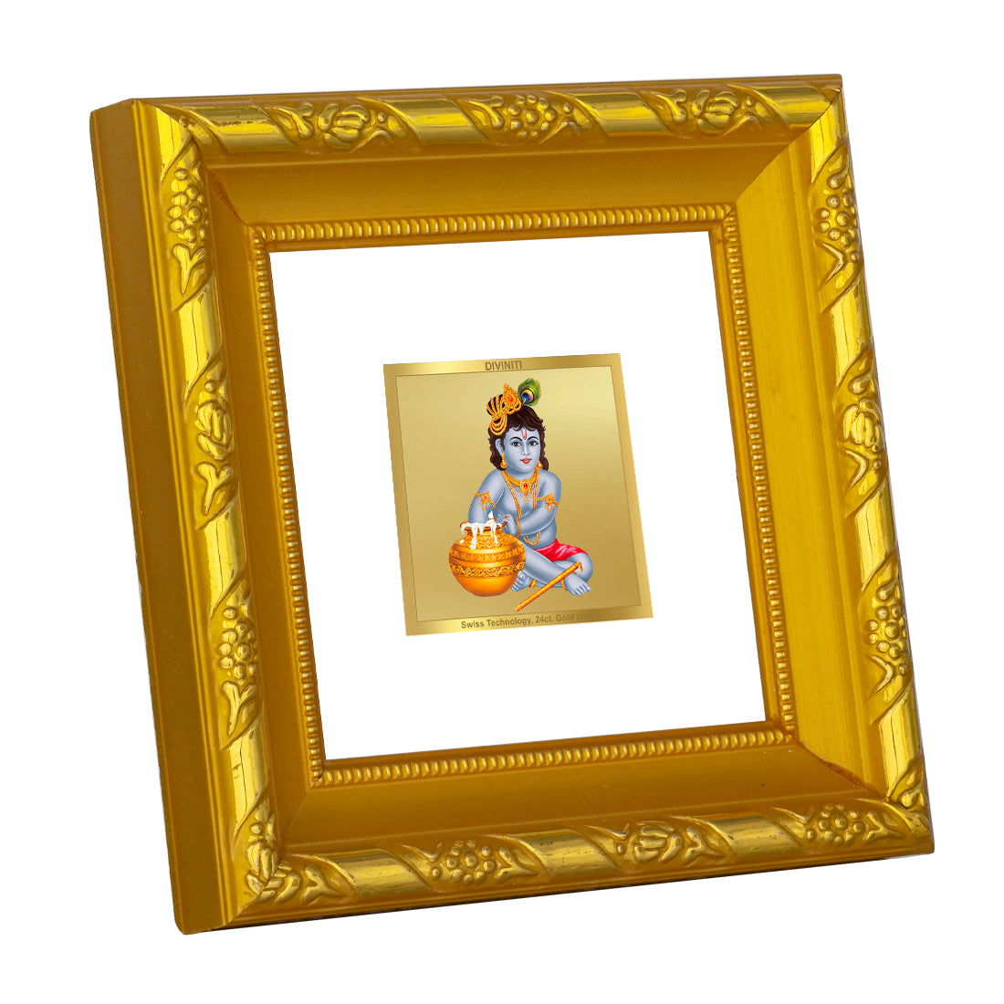 DIVINITI 24K Gold Plated Bal Gopal Photo Frame For Living Room, Festive Gift, Puja (10.8 X 10.8 CM)