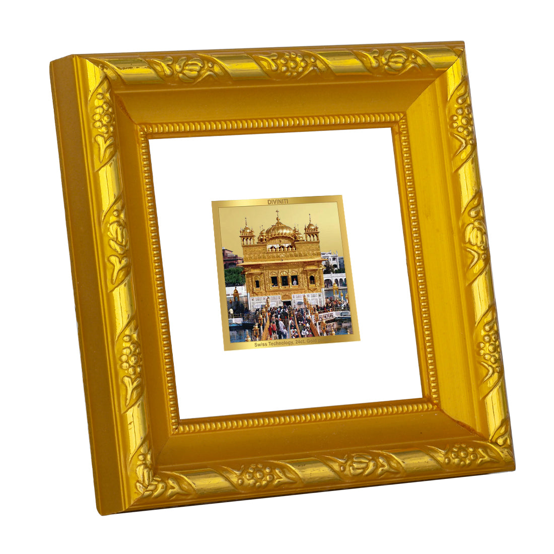 DIVINITI 24K Gold Plated Golden Temple Photo Frame For Home Decor Showpiece, Festive Gift (10.8 X 10.8 CM)