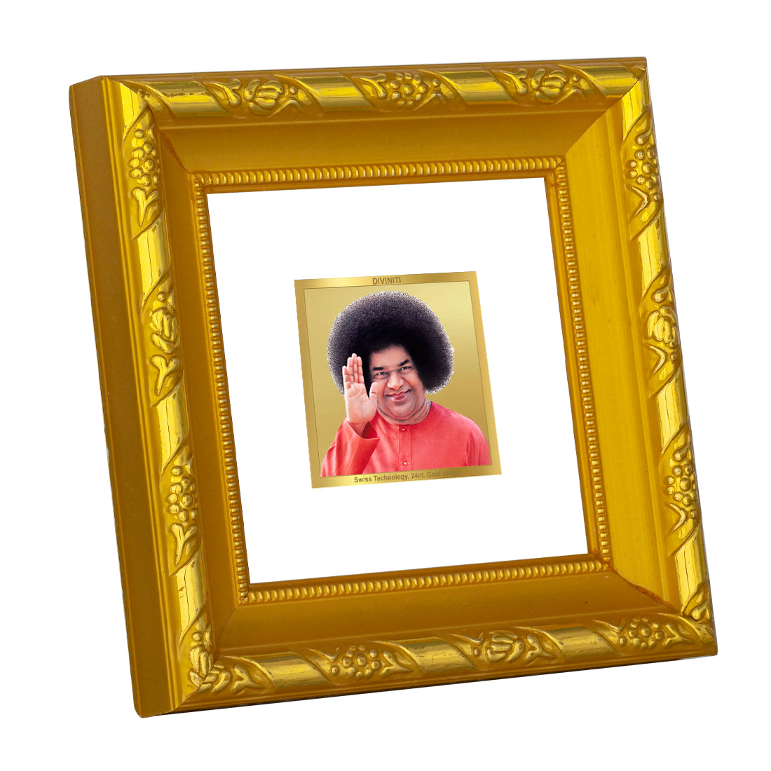 DIVINITI 24K Gold Plated Sathya Sai Baba Religious Photo Frame For Home Decor, Gift, Prayer (10.8 X 10.8 CM)