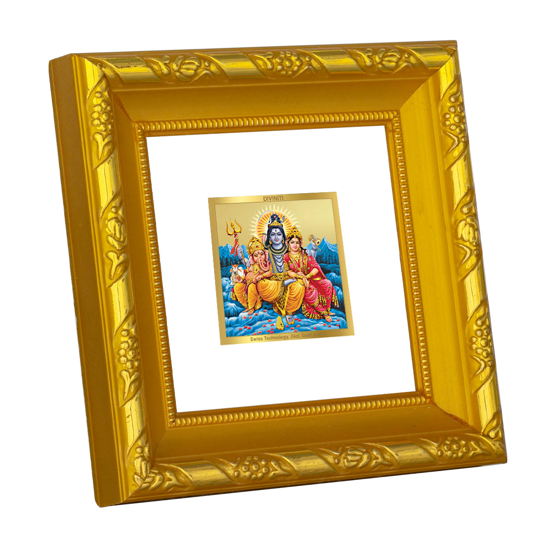 DIVINITI 24K Gold Plated Shiv Parivar Photo Frame For Home Decor, Tabletop, Festive Gift (10.8 X 10.8 CM)