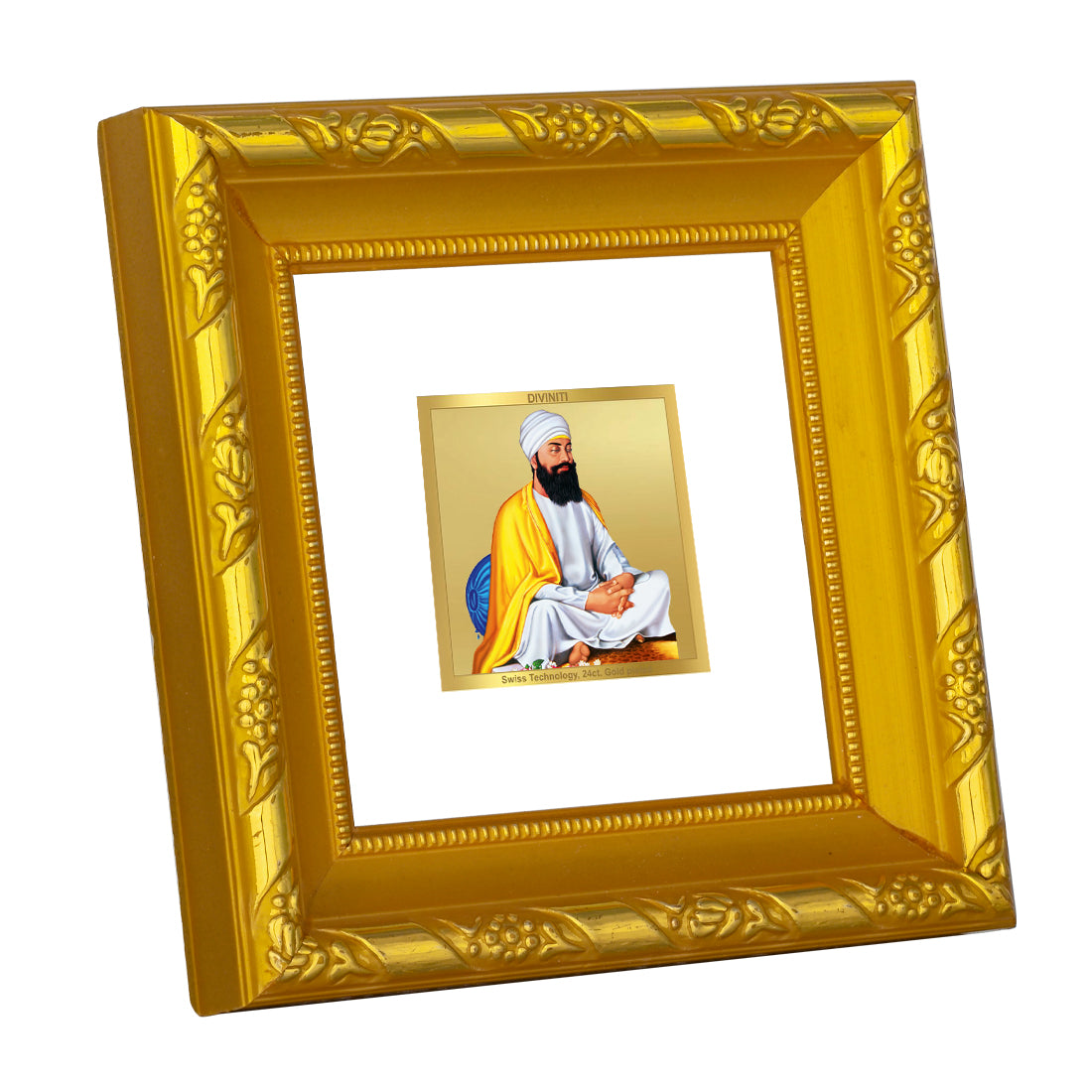 DIVINITI 24K Gold Plated Guru Tegh Bahadur Ji Religious Photo Frame For Home Decor, Puja (10.8 X 10.8 CM)