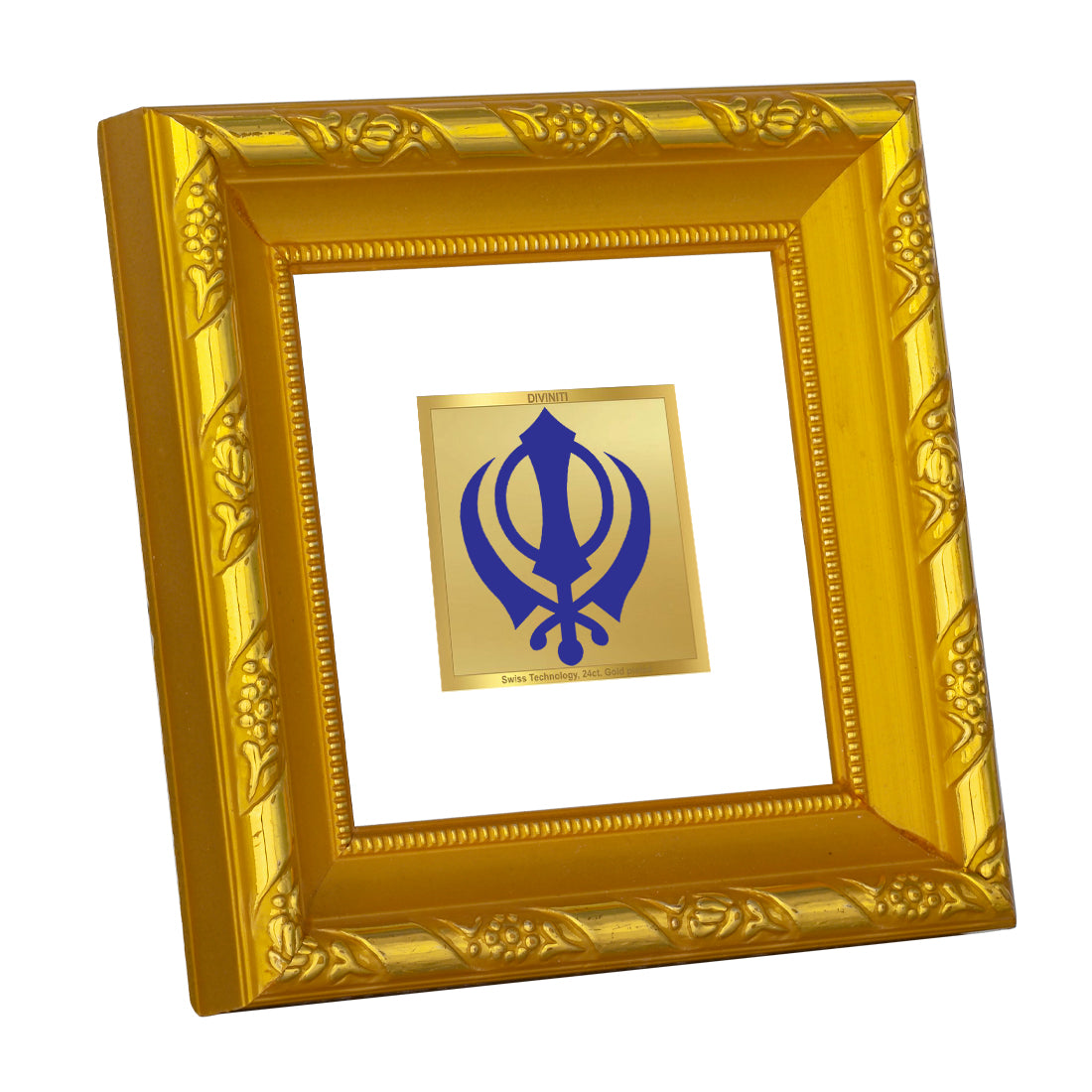 DIVINITI 24K Gold Plated Khanda Sahib Photo Frame For Home Decor Showpiece, Office, Gift (10.8 X 10.8 CM)