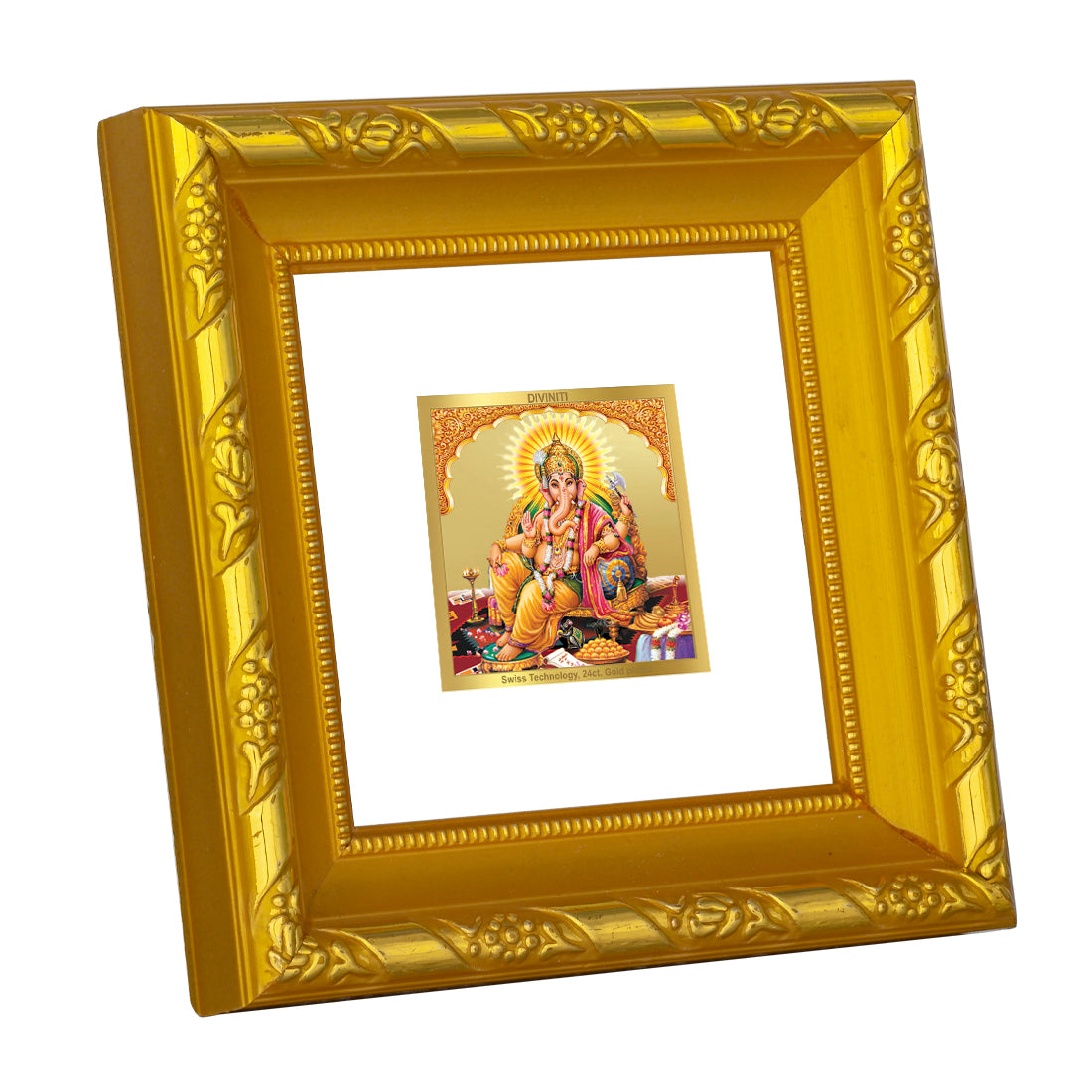 DIVINITI 24K Gold Plated Lord Ganesha Photo Frame For Home Decor, Festive Gift, Puja (10.8 X 10.8 CM)