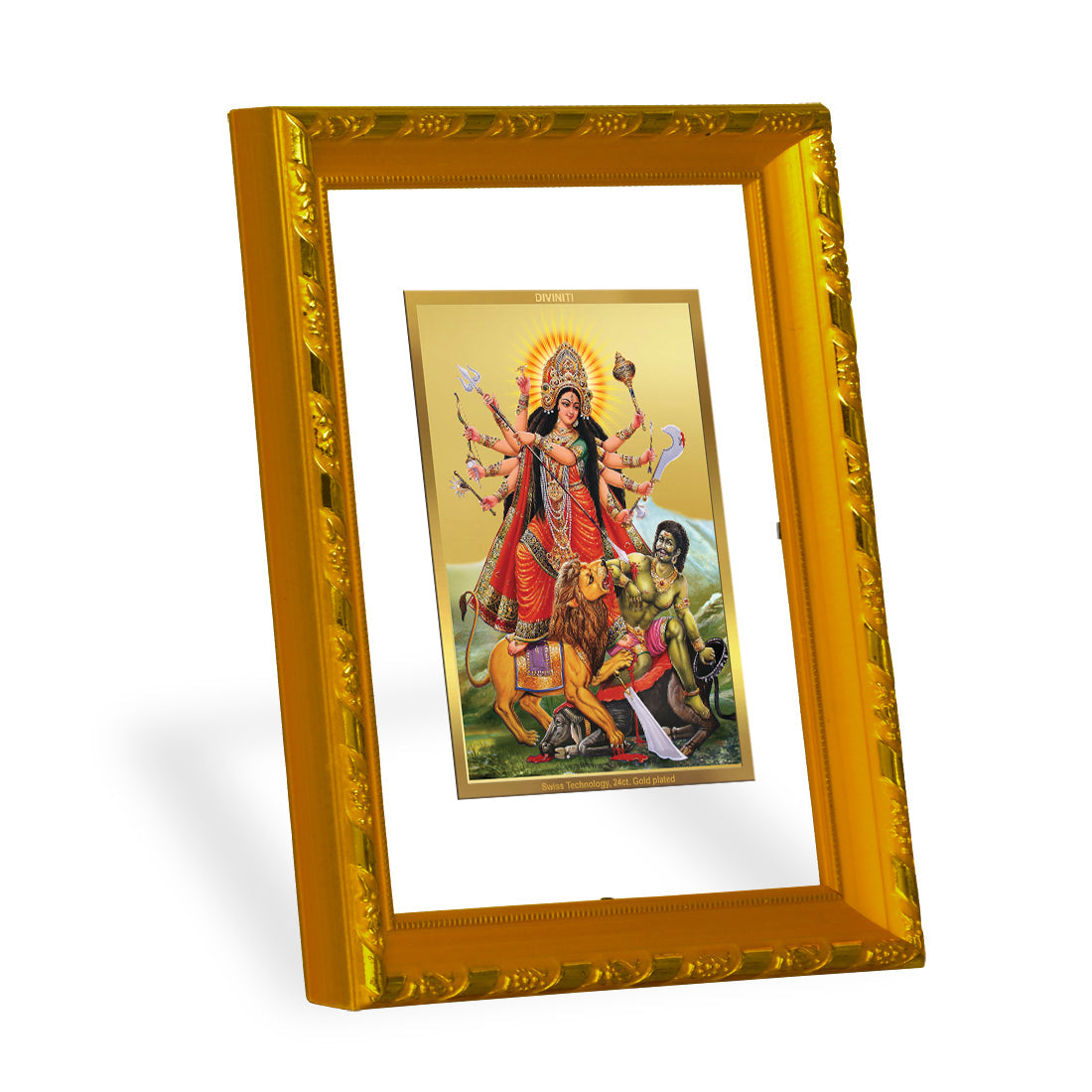 DIVINITI 24K Gold Plated Goddess Durga Photo Frame For Home  Decor, Festival, Puja (21.5 X 17.5 CM)