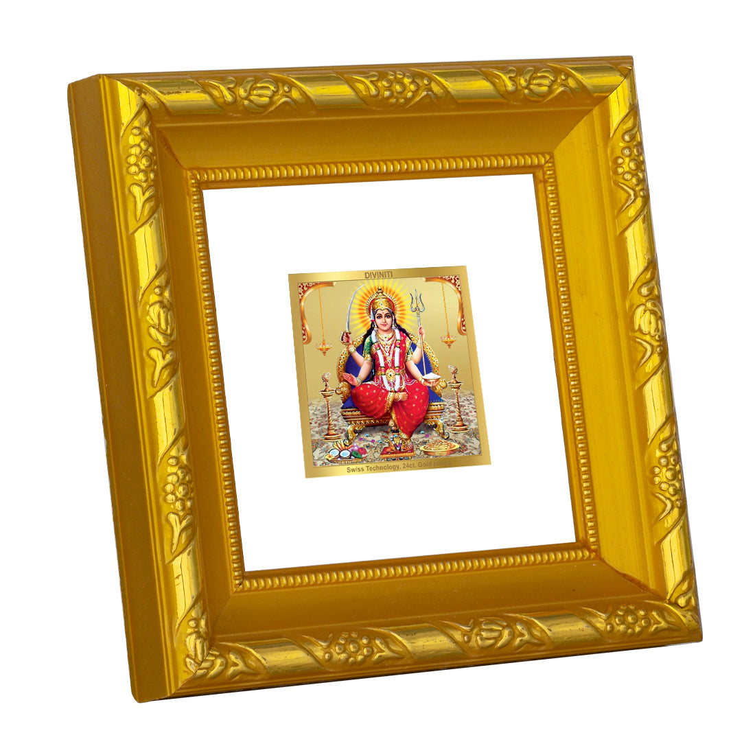 DIVINITI 24K Gold Plated Santoshi Mata Photo Frame For Home Decor, Puja, Gift (10.8 X 10.8 CM)