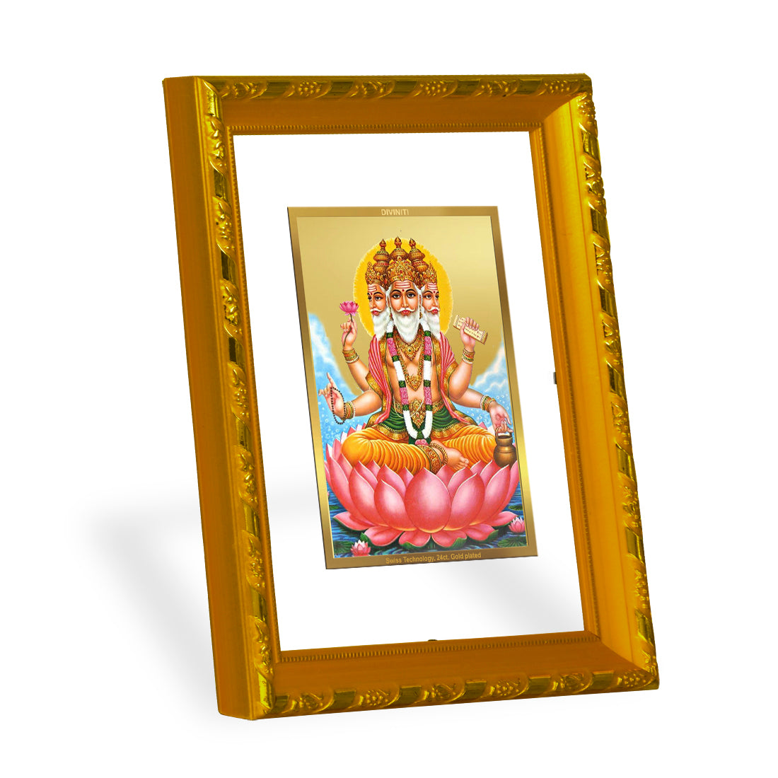 DIVINITI 24K Gold Plated Brahma Ji Wall Photo Frame For Home Decor, Tabletop, Gift (21.5 X 17.5 CM)