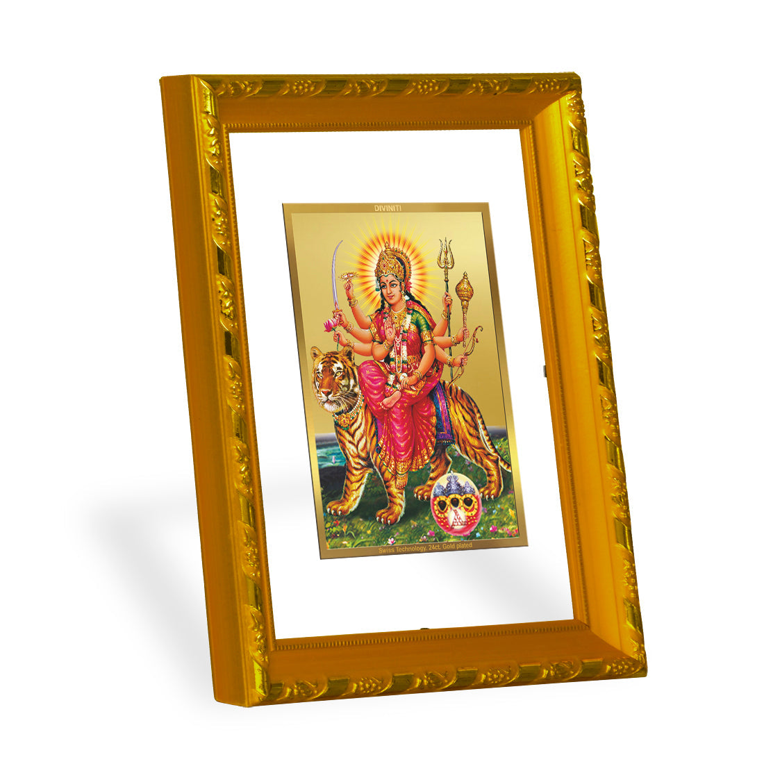 DIVINITI 24K Gold Plated Durga Ji Photo Frame For Home Decor, Puja, Festive Gift (21.5 X 17.5 CM)