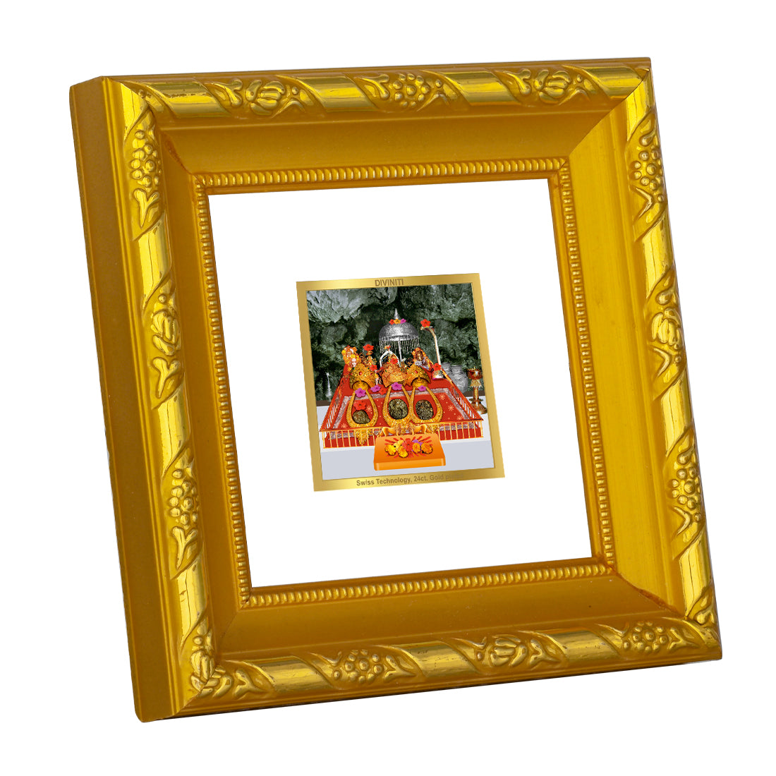 DIVINITI 24K Gold Plated Mata Ka Darbar Photo Frame For Home Decor, Navratri Puja, Gift (10.8 X 10.8 CM)