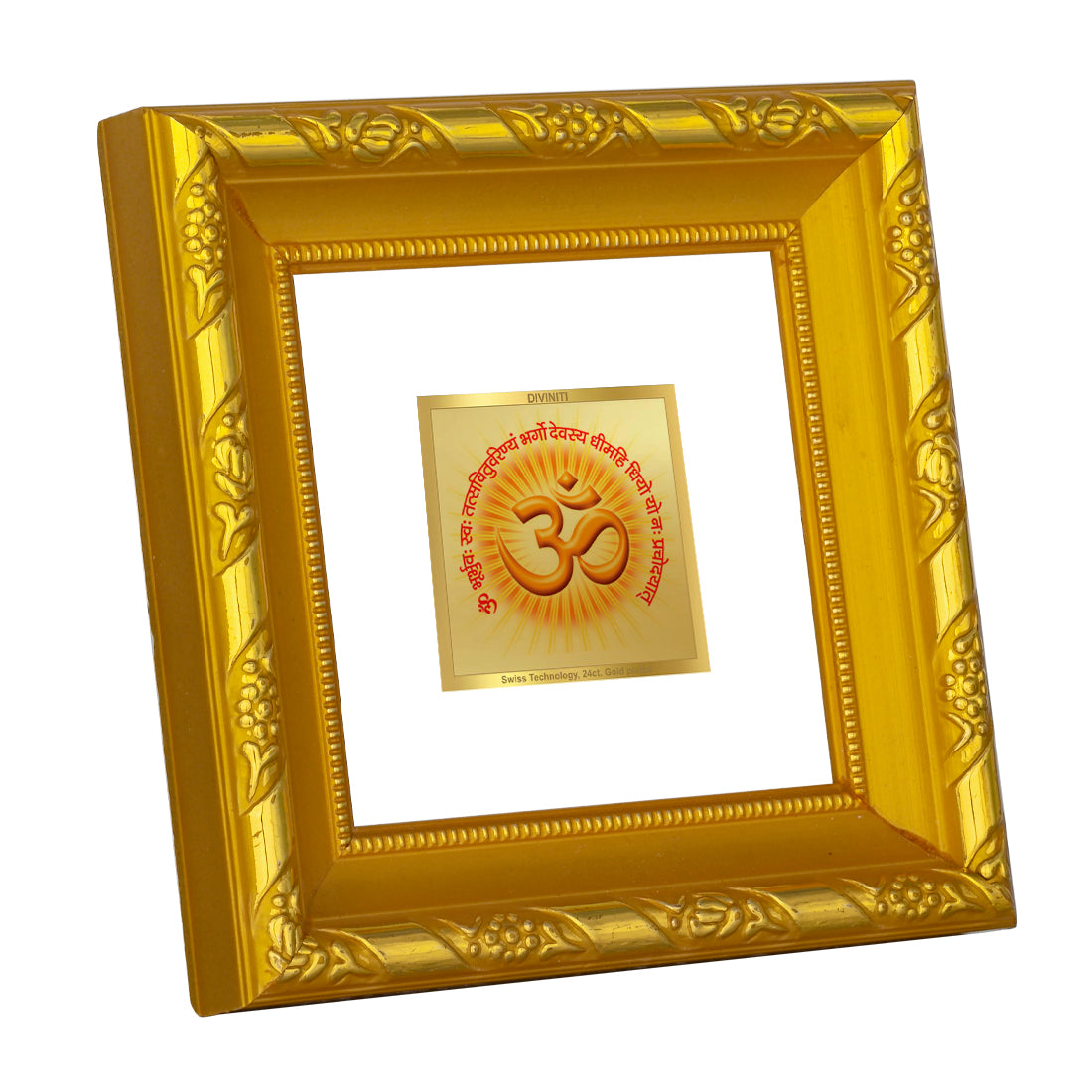 DIVINITI 24K Gold Plated Om Gayatri Mantra Photo Frame For Home Decor, Office, Gift (10.8 X 10.8 CM)