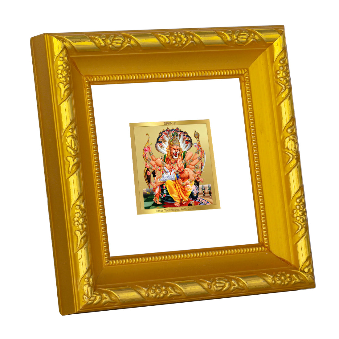 DIVINITI 24K Gold Plated Narsimha Religious Photo Frame For Home Decoration, Puja, Gift (10.8 X 10.8 CM)