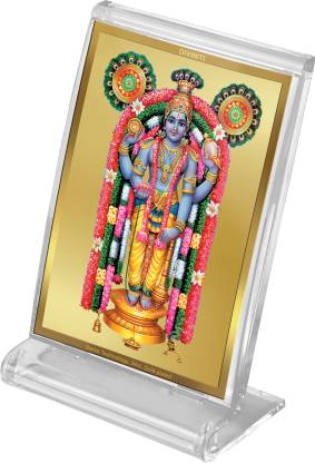 Diviniti 24K Gold Plated Guruvayurappan Frame For Car Dashboard, Home Decor, Table Top, Puja, Gift (11 x 6.8 CM)