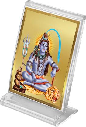 Diviniti 24K Gold Plated Shiva Frame For Car Dashboard, Home Decor, Puja, Festival Gift (11 x 6.8 CM)