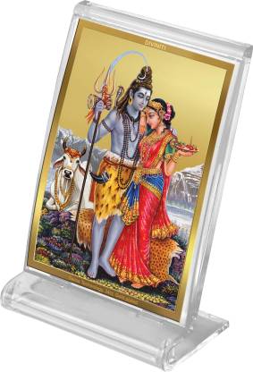 Diviniti 24K Gold Plated Shiva Parvati Frame For Car Dashboard, Home Decor, Puja, Festival Gift (11 x 6.8 CM)