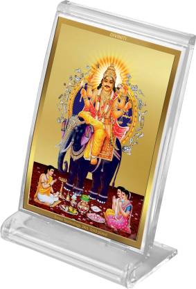 Diviniti 24K Gold Plated Vishwakarma Ji Frame For Car Dashboard, Home Decor, Puja, Gift (11 x 6.8 CM)