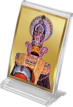 Diviniti 24K Gold Plated Khatu Shyam Frame For Car Dashboard, Home Decor, Table Top, Gift (11 x 6.8 CM)