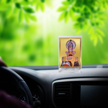 Diviniti 24K Gold Plated Khatu Shyam Frame For Car Dashboard, Home Decor, Table Top, Gift (11 x 6.8 CM)