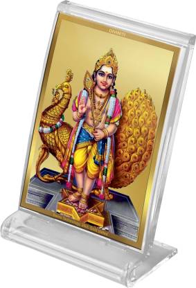 Diviniti 24K Gold Plated Karthikey Frame For Car Dashboard, Home Decor, Table Top, Worship, Gift (11 x 6.8 CM)