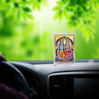 Diviniti 24K Gold Plated Vishnu Lakshmi Frame For Car Dashboard, Home Decor, Puja, Festival Gift (11 x 6.8 CM)