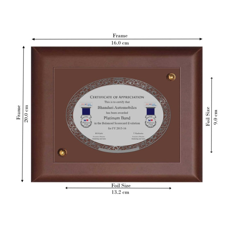 DIVINITI 24K GOLD PLATED MDF FRAME CERTIFICATE OF APPRECIATION