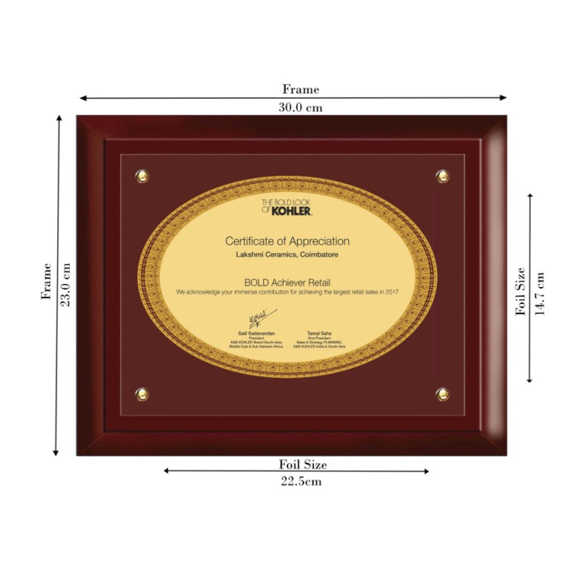 DIVINITI 24K GOLD PLATED MDF FRAME CERTIFICATE OF APPRECIATION ROUND FOIL