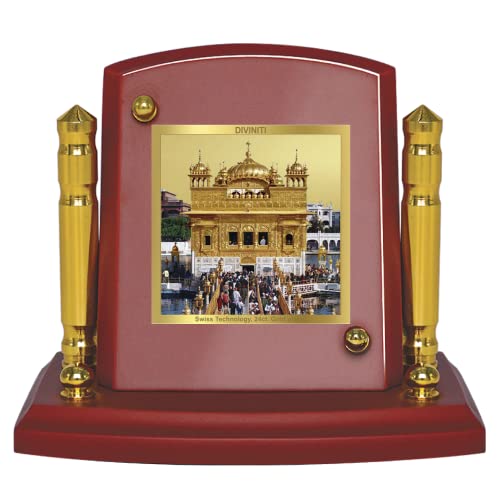 Diviniti 24K Gold Plated Golden Temple For Car Dashboard, Home Decor Showpiece, Gift (7 x 9 CM)