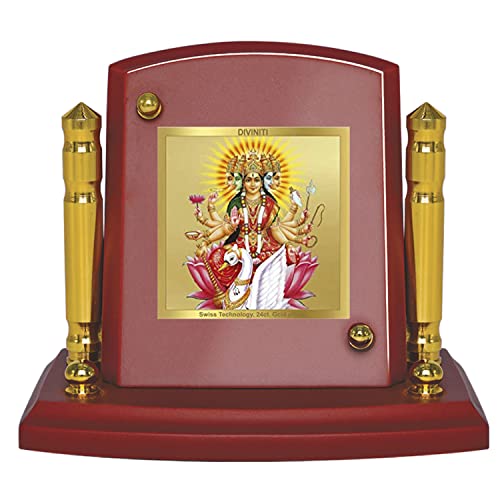 Diviniti 24K Gold Plated Goddess Gayatri For Car Dashboard, Home Decor, Puja Room, Gift (7 x 9 CM)