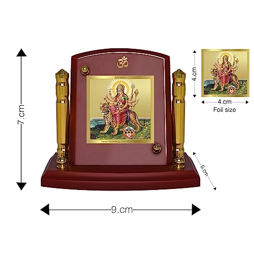 Diviniti 24K Gold Plated Durga Mata For Car Dashboard, Home Decor, Puja Room & Gift (7 x 9 CM)