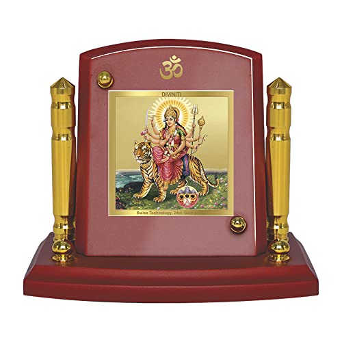 Diviniti 24K Gold Plated Durga Mata For Car Dashboard, Home Decor, Puja Room & Gift (7 x 9 CM)