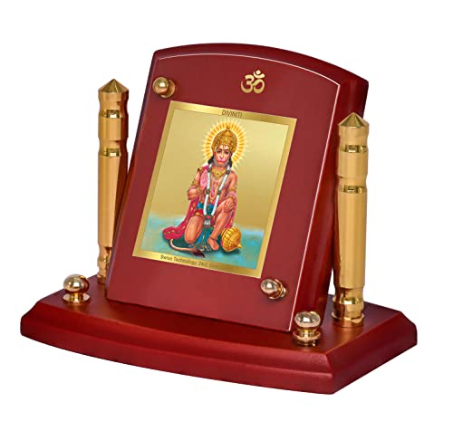 Diviniti 24K Gold Plated Hanuman Ji For Car Dashboard, Home Decor, Table, Puja Room (7 x 9 CM)