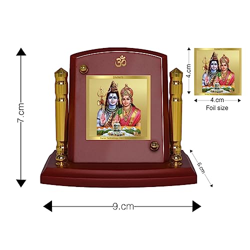 Diviniti 24K Gold Plated Shiv Parvati For Car Dashboard, Home Decor, Table Top, Puja, Gift (7 x 9 CM)